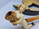 19th C. Large Meerschaum & Amber Cigarette Holder "Nude Holding Stack Of Straw"
