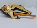 19th C. Large Meerschaum & Amber Cigarette Holder "Nude Holding Stack Of Straw"