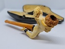 19th C. Large Meerschaum & Amber Cigarette Holder "Nude Holding Stack Of Straw"