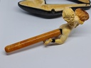 19th C. Large Meerschaum & Amber Cigarette Holder "Nude Holding Stack Of Straw"
