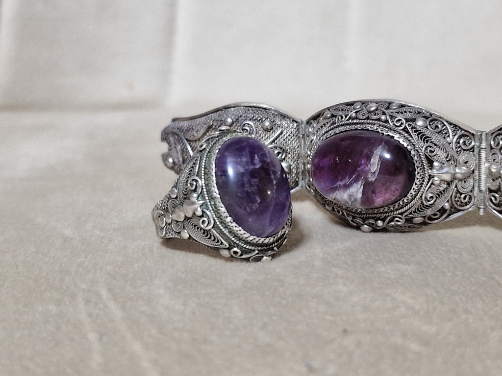 vintage Silver bracelet set with ring & brosch Amethysts