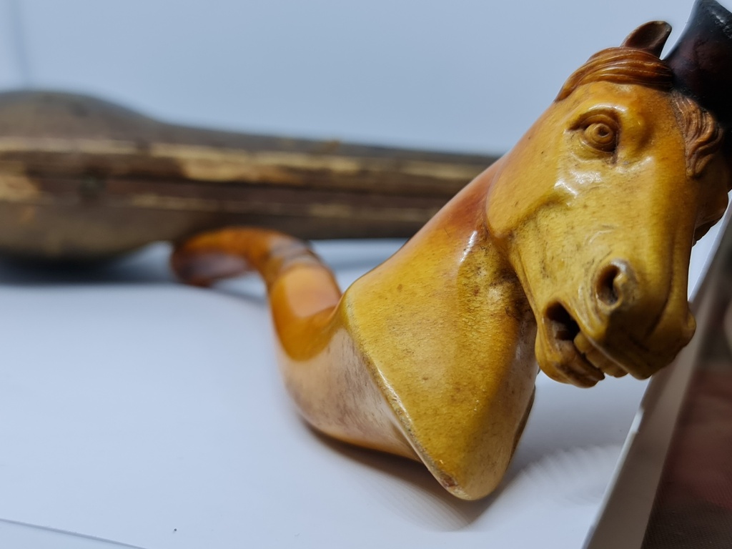 Vintage 19th.C. Large Meerschaum & Amber Tobacco Pipe/Cigarette Holder "Horse"
