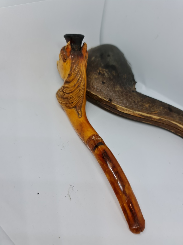 Vintage 19th.C. Large Meerschaum & Amber Tobacco Pipe/Cigarette Holder "Horse"