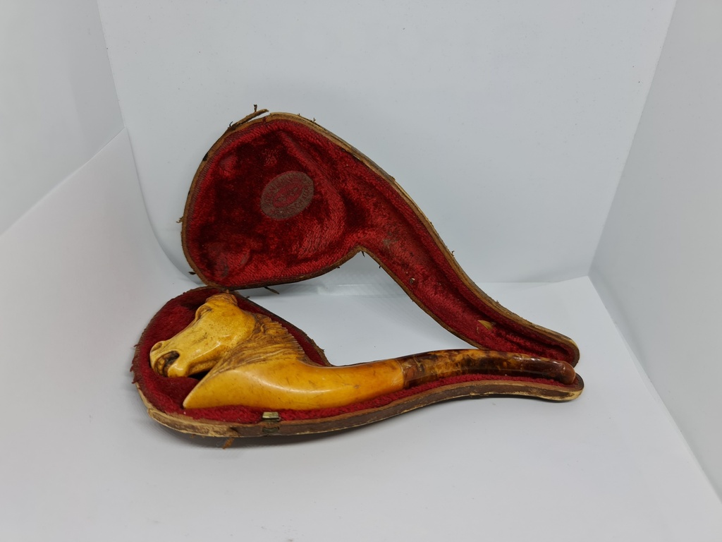 Vintage 19th.C. Large Meerschaum & Amber Tobacco Pipe/Cigarette Holder "Horse"