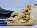 Antique Huge Ottoman Meerschaum & Cherry Amber Faturan & Baltic Amber Pipe "Woman With Hookah" with Diamond Stone