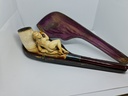 Antique Huge Ottoman Meerschaum & Cherry Amber Faturan & Baltic Amber Pipe "Woman With Hookah" with Diamond Stone