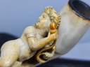 Antique Huge Ottoman Meerschaum & Cherry Amber Faturan & Baltic Amber Pipe "Woman With Hookah" with Diamond Stone