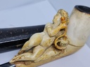 Antique Huge Ottoman Meerschaum & Cherry Amber Faturan & Baltic Amber Pipe "Woman With Hookah" with Diamond Stone
