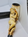 Antique Huge Ottoman Meerschaum & Cherry Amber Faturan & Baltic Amber Pipe "Woman With Hookah" with Diamond Stone