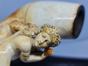 Antique Huge Ottoman Meerschaum & Cherry Amber Faturan & Baltic Amber Pipe "Woman With Hookah" with Diamond Stone