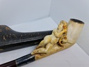 Antique Huge Ottoman Meerschaum & Cherry Amber Faturan & Baltic Amber Pipe "Woman With Hookah" with Diamond Stone