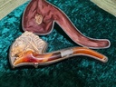 19th C. Meerschaum & Amber Tobacco Pipe/Cigarette Holder "Seminole Man"