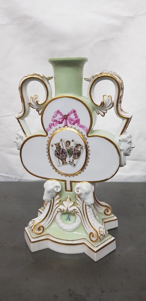 Antique Rare Meissen Cards of Clubs Candlestick 19th. Century