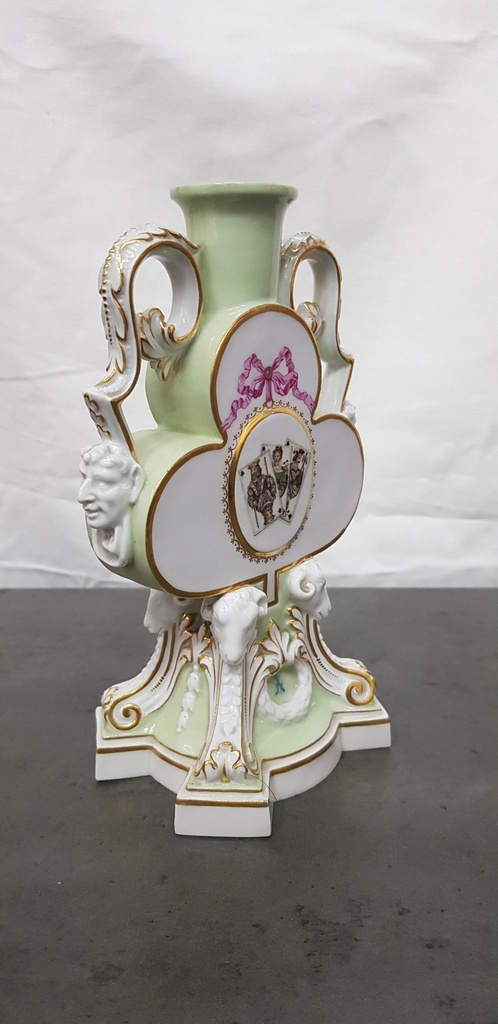 Antique Rare Meissen Cards of Clubs Candlestick 19th. Century