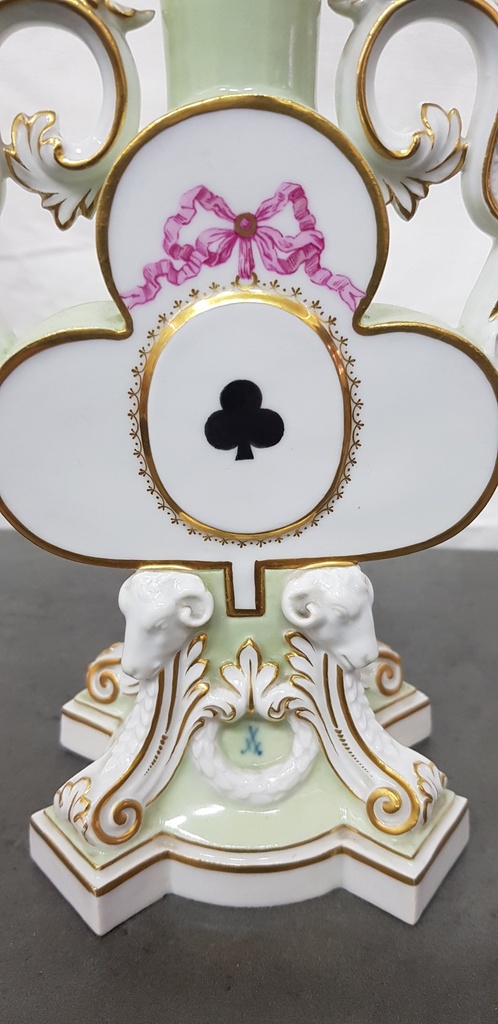 Antique Rare Meissen Cards of Clubs Candlestick 19th. Century