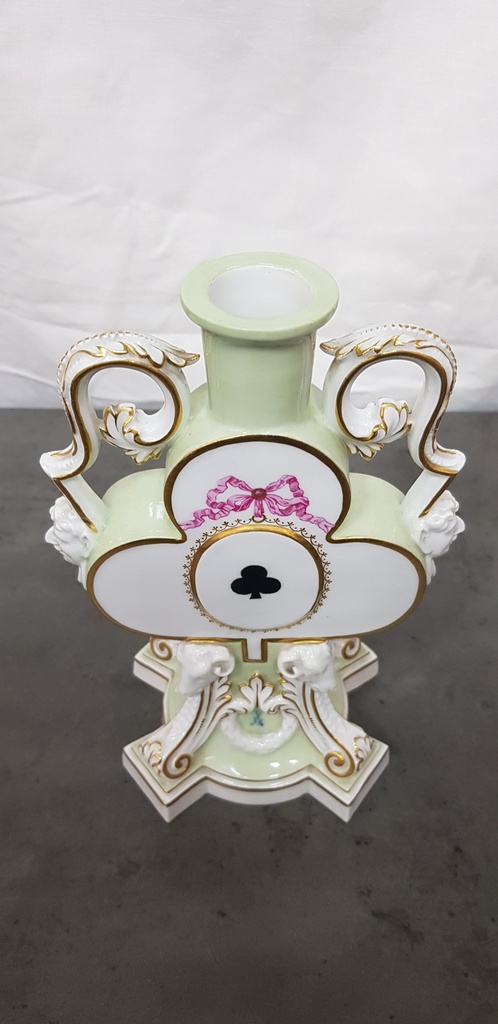 Antique Rare Meissen Cards of Clubs Candlestick 19th. Century