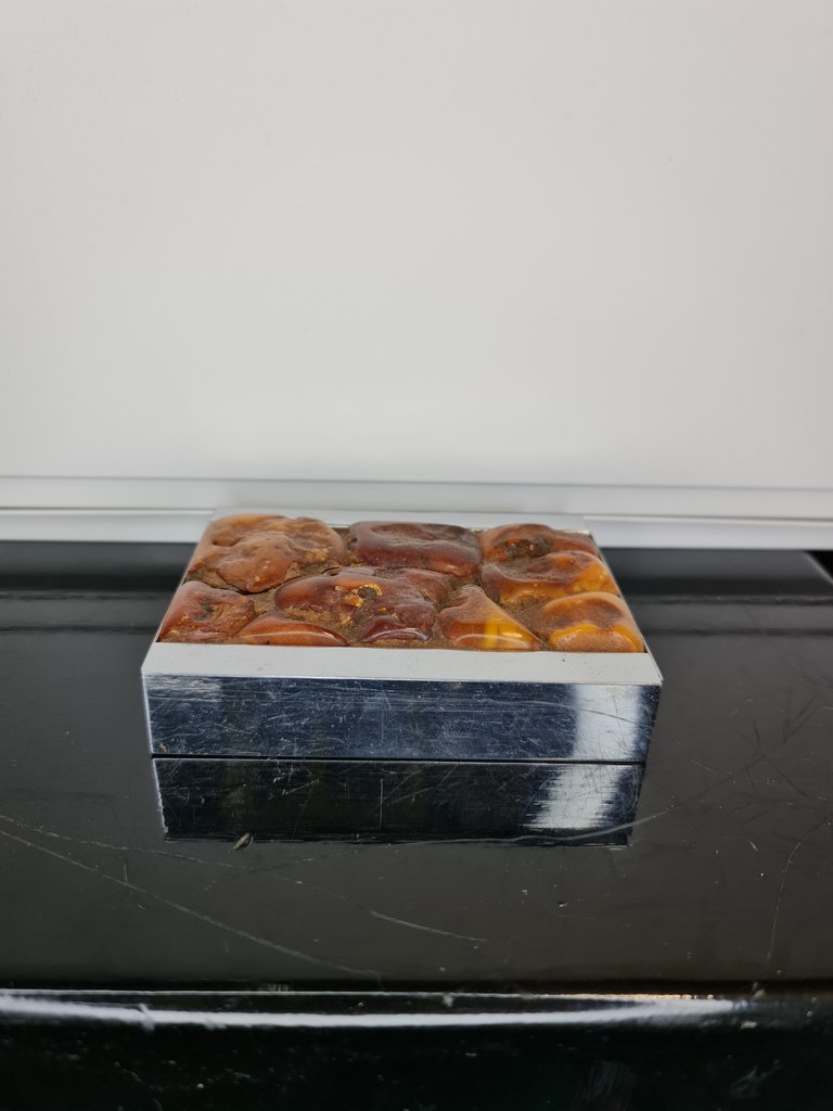Antique KÃ¶nigsberg SBM Butterscotch Amber & Steel Cigarette / Tobacco Box