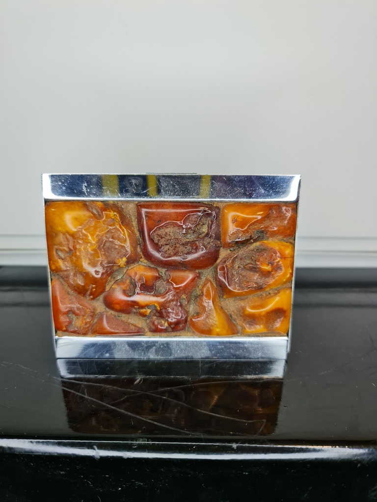 Antique KÃ¶nigsberg SBM Butterscotch Amber & Steel Cigarette / Tobacco Box