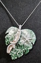 Gorgeous Old Spinach Jade & Silver Leaf Carved Necklace