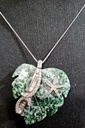 Gorgeous Old Spinach Jade & Silver Leaf Carved Necklace