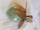 Vintage Chinese Jade fruit plum with Carved Jade  yellow Leaves