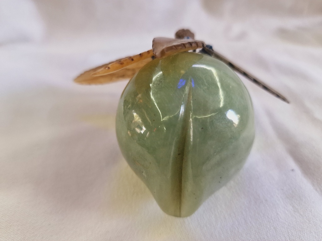 Vintage Chinese Jade fruit plum with Carved Jade  yellow Leaves