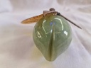 Vintage Chinese Jade fruit plum with Carved Jade  yellow Leaves