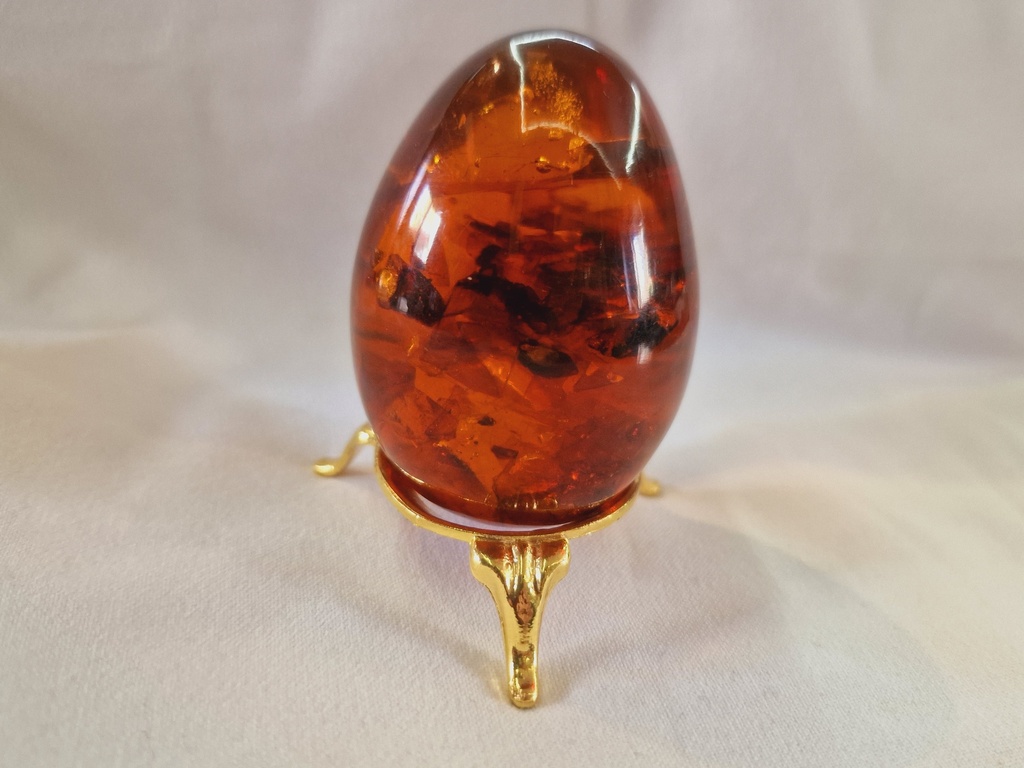 russian pressed amber egg on stand 102.9 g