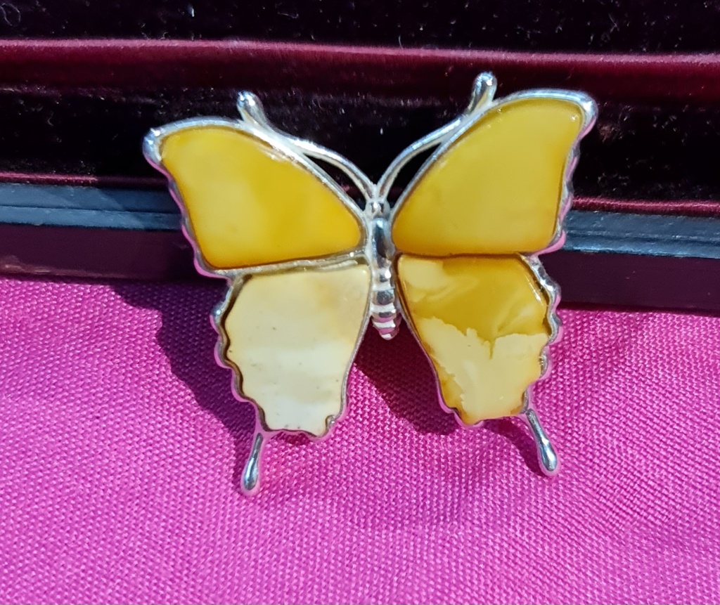 Genuine Baltic Amber butterfly pendant 925 sterling silver 