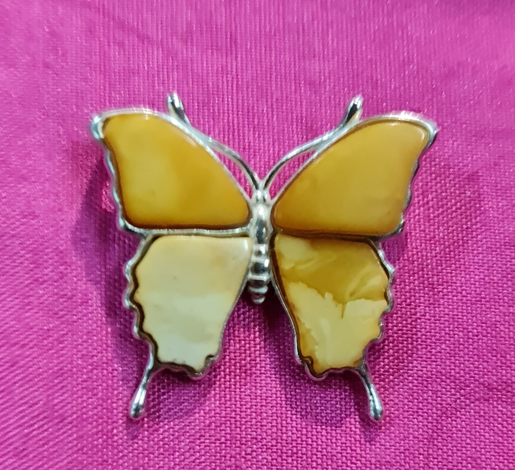 Genuine Baltic Amber butterfly pendant 925 sterling silver 