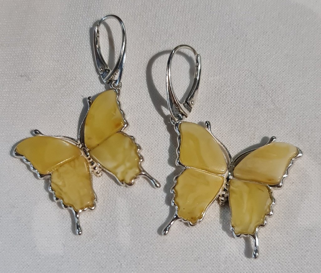 Authentic Baltic amber pair of earrings butterfly with 925 sterling silver