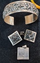 Traditionally handmade and beautifully hammered silver 925 clamp set bracelet with earrings and pendant 