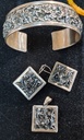 Traditionally handmade and beautifully hammered silver 925 clamp set bracelet with earrings and pendant 