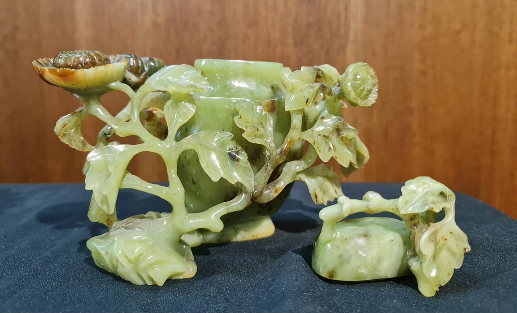 Antique Green Jade Urn/Vase Flower Carved