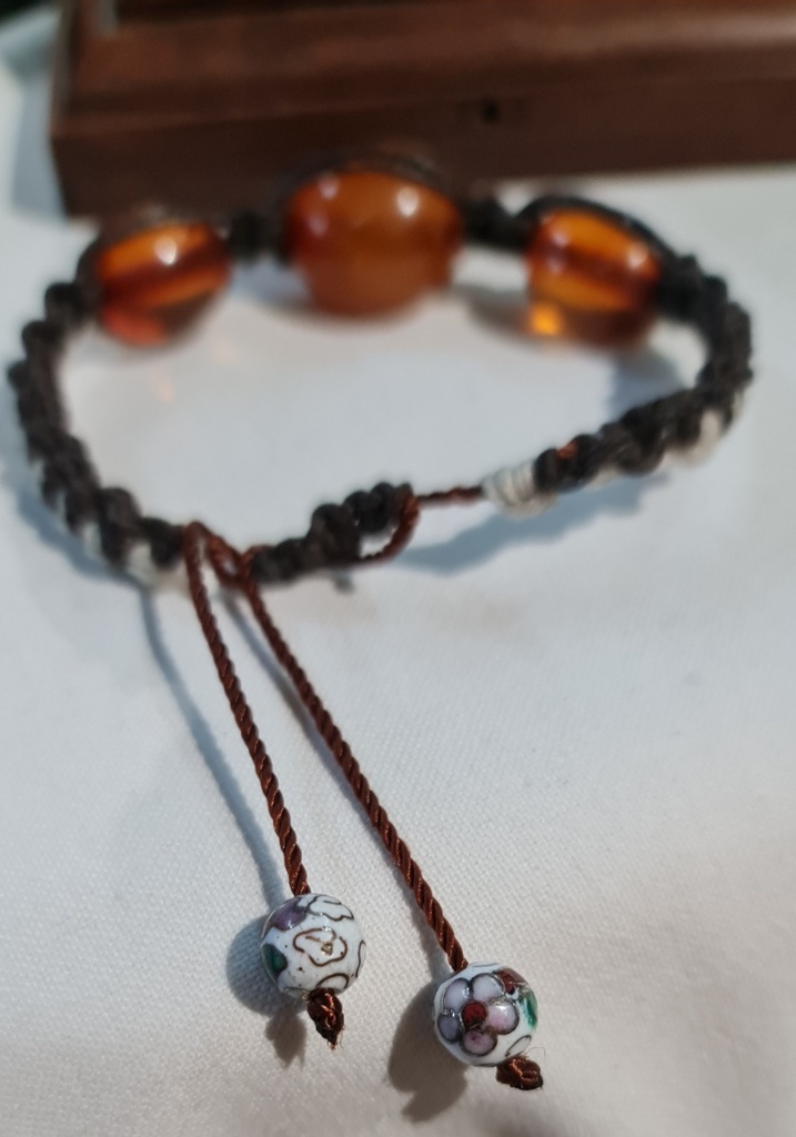 Hand Beaded Natural Baltic amber with cloisonne beads Shamballa Bracelet .