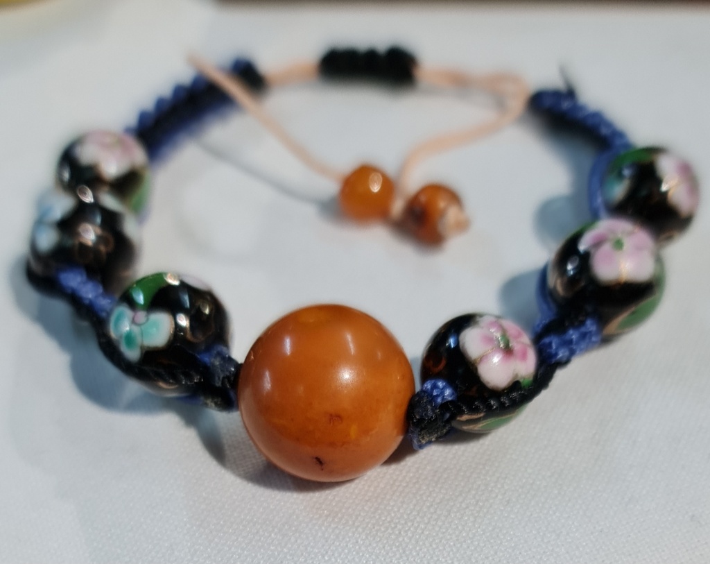 Natural Baltic amber with Chinese cloisonne beads Shamballa Bracelet .