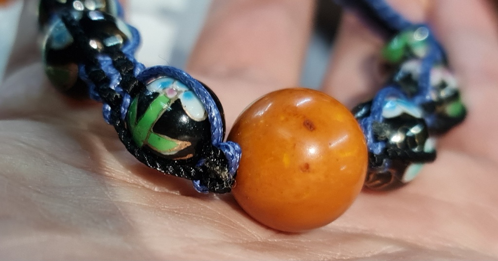 Natural Baltic amber with Chinese cloisonne beads Shamballa Bracelet .