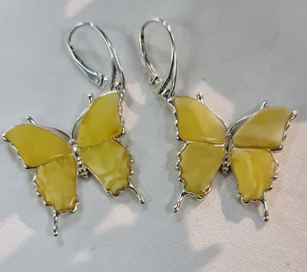 Authentic Baltic amber pair of earrings butterfly with 925 sterling silver