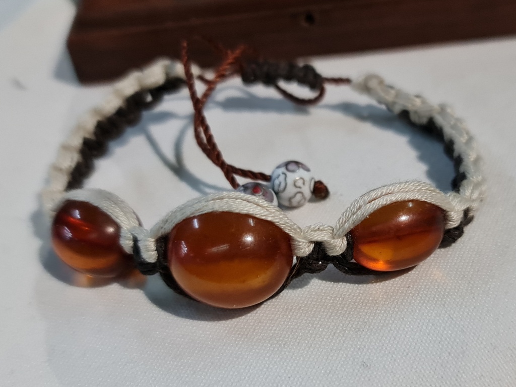Hand made Natural Baltic amber and pressed amber bead with cloisonne beads Shamballa Bracelet .