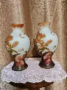 Pair of Glass Vases Emile Galle Style Red Dragonfly on Flower