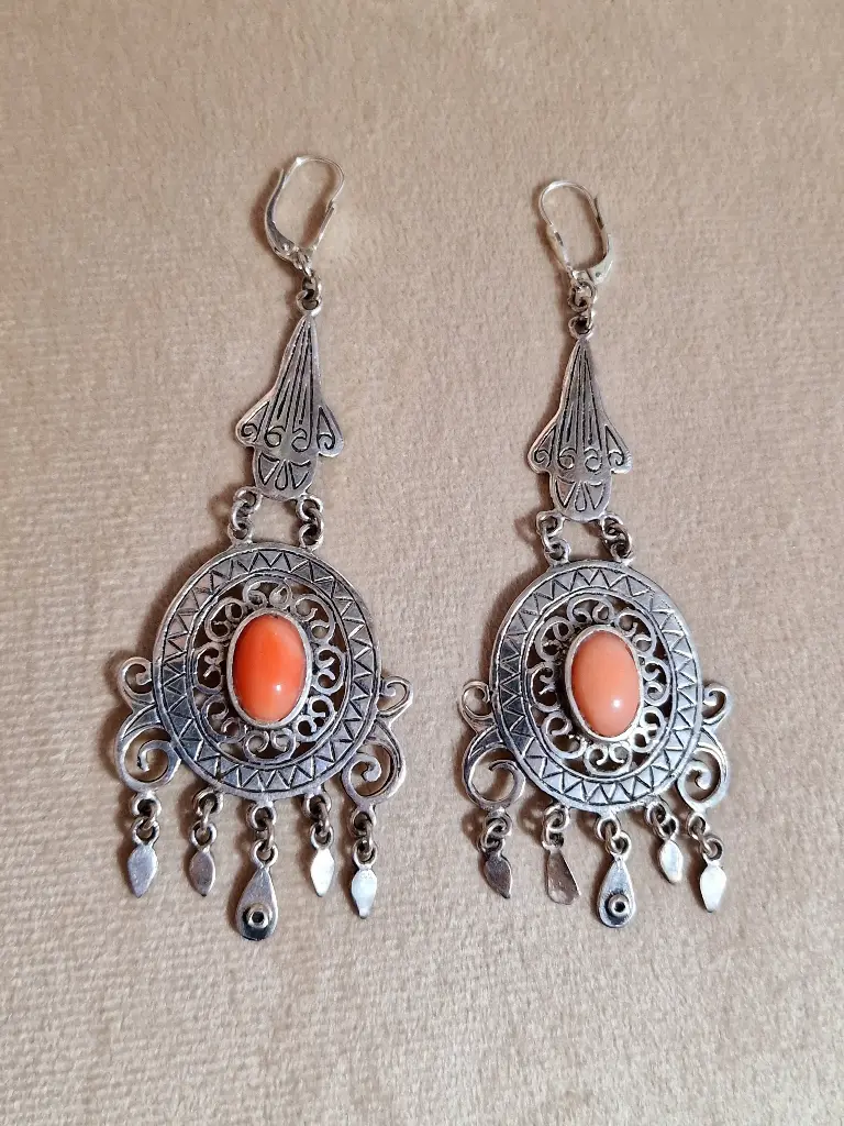 Unique coral and silver earrings genuine authentic 
