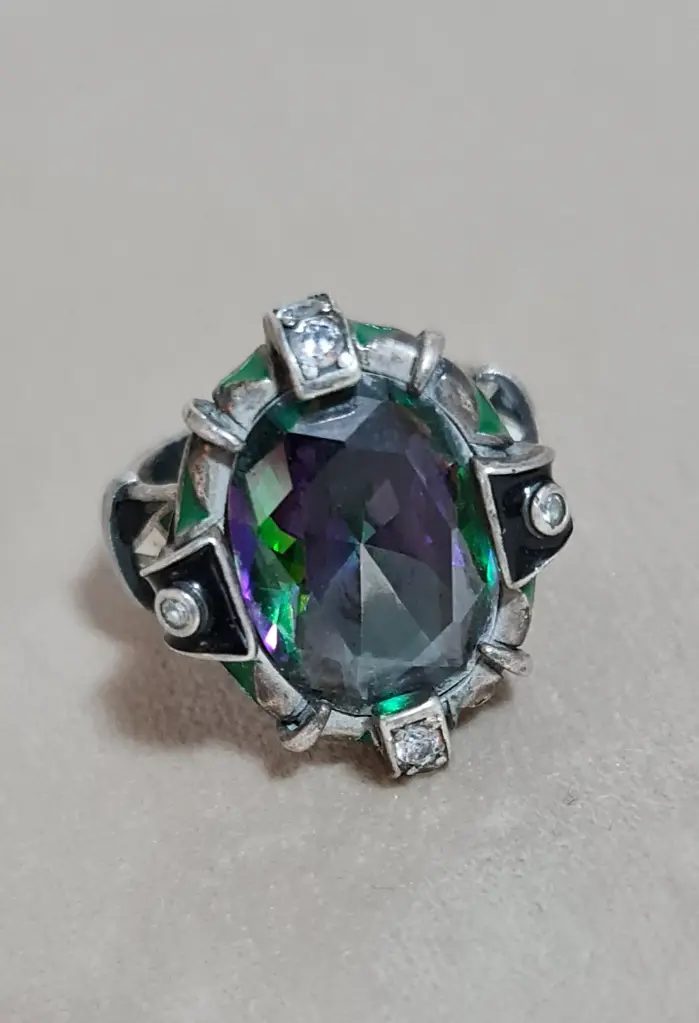 Unique mystic topaz ring with silver sterling 925