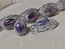 Vintage Chinese silver set bracelet , brooches & ring with amethyst gemstone 1930's