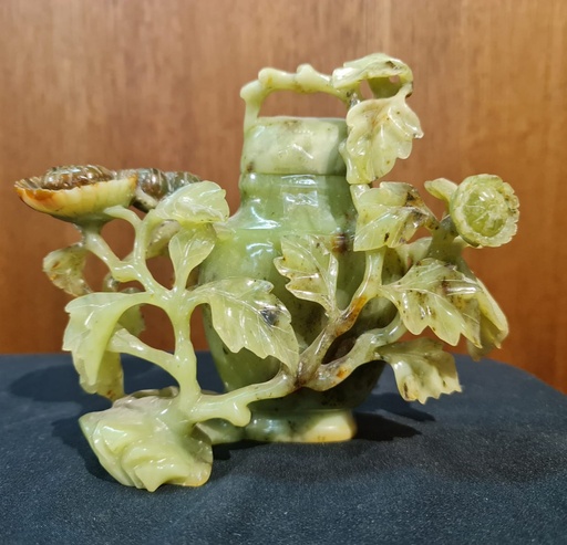 Antique Green Jade Urn/Vase Flower Carved
