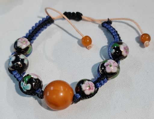 Natural Baltic amber with Chinese cloisonne beads Shamballa Bracelet .