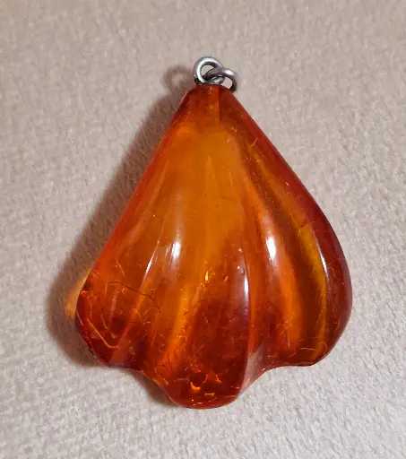 Genuine BALTIC AMBER Silver CARVED Pendant