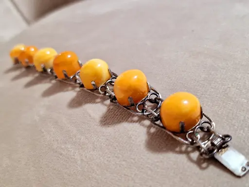 Antique Baltic Amber Poland 
unique  bracelet special designed silver