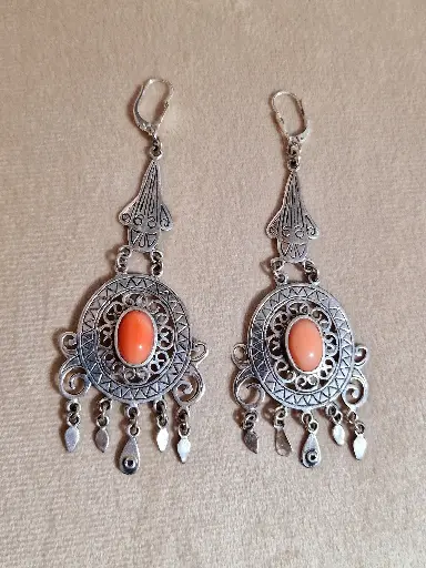 Unique coral and silver earrings genuine authentic 
