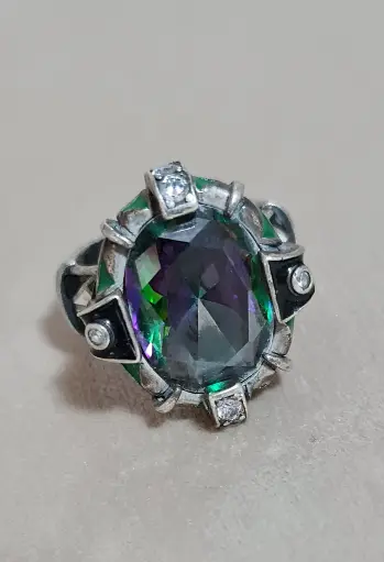Unique mystic topaz ring with silver sterling 925