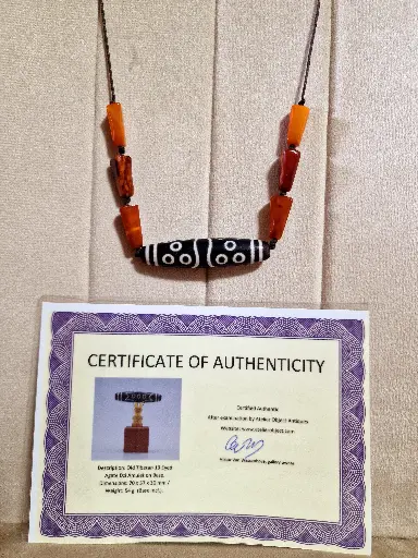 Antique DZI necklace Genuine Old Authentic Ancient with baltic amber beads and ivory locked
With certificate